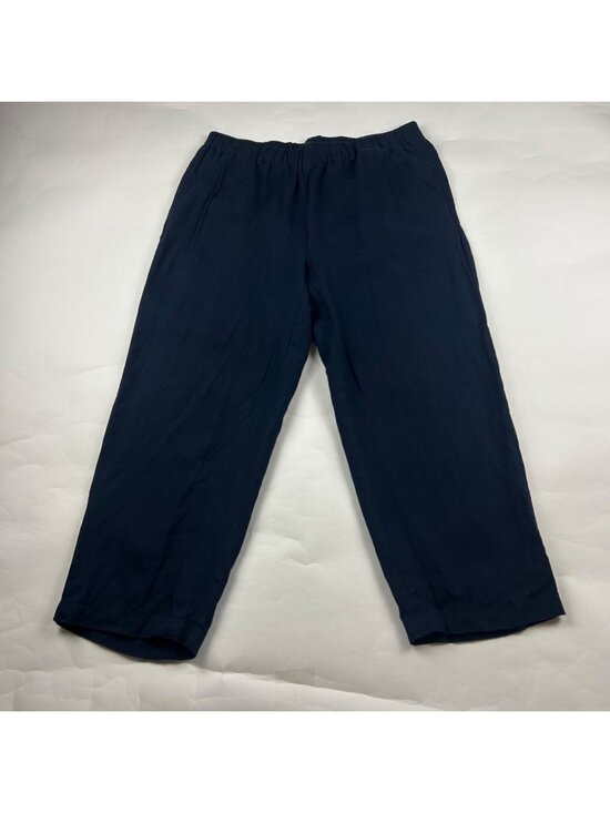 Quince Pants - Quince Navy Blue LInen Wide Leg Cropped Pant L